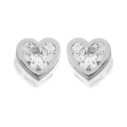 9ct White Gold Cubic Zirconia Heart Stud Earrings - 6mm - G3292