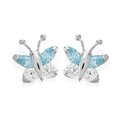 9ct White Gold Cubic Zirconia Butterfly Stud Earrings - 5mm - G3293