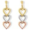 9ct Three Colour Gold Triple Heart Andralok Earrings - 25mm Drop - G3905