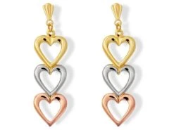9ct Three Colour Gold Triple Heart Andralok Earrings - 25mm Drop - G3905
