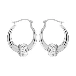 9ct White Gold Crystal Creole Hoop Earrings - 18mm - G41123