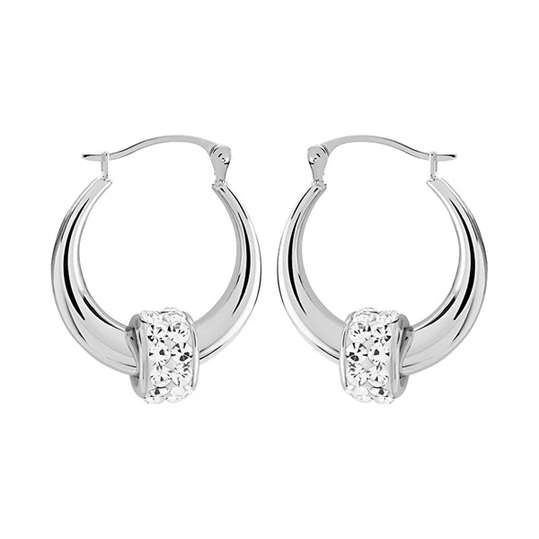 9ct White Gold Crystal Creole Hoop Earrings - 18mm - G41123 1 9ct White Gold Crystal Creole Hoop Earrings - 18mm - G41123