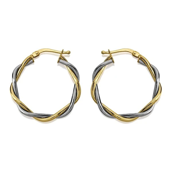 9ct Gold Two Colour Twisted Hoop Earrings - 24mm - G41149 1 9ct Gold Two Colour Twisted Hoop Earrings - 24mm - G41149
