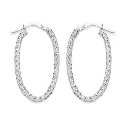 9ct White Gold Patterned Hoop Earrings - 32mm - G41157