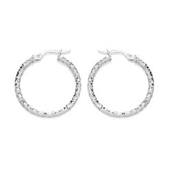 9ct White Gold Patterned Hoop Earrings - 24mm - G41159