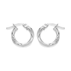 9ct White Gold Twist Hoop Earrings - 14mm - G41160