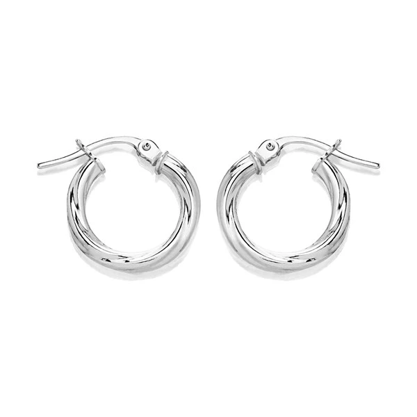 9ct White Gold Twist Hoop Earrings - 14mm - G41160 1 9ct White Gold Twist Hoop Earrings - 14mm - G41160