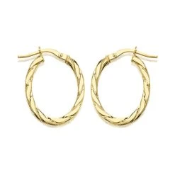 9ct Gold Twist Pattern Hoop Earrings - 22mm - G41165