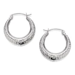 9ct White Gold Diamond Cut Creole Hoop Earrings - 17mm - G4130