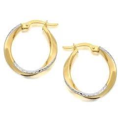 9ct Gold Two Colour Twist Hoop Earrings - 19mm - G4141