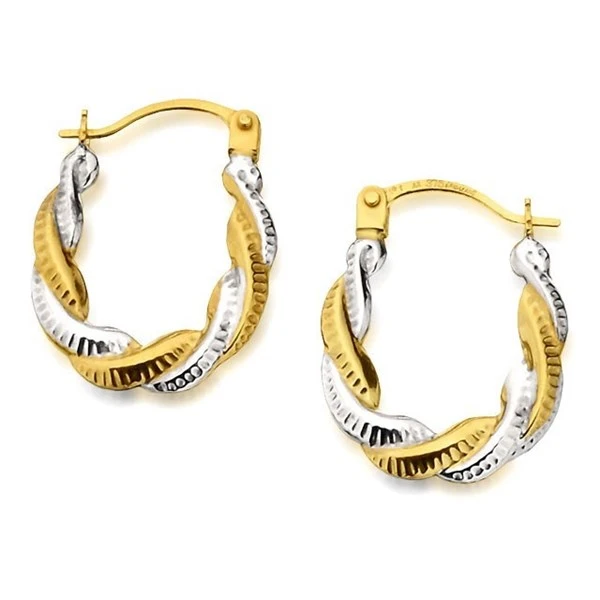 9ct Gold Two Colour Twist Creole Hoop Earrings - 17mm - G4181 1 9ct Gold Two Colour Twist Creole Hoop Earrings - 17mm - G4181