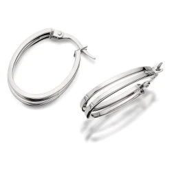 9ct White Gold Double Strand Oval Hoop Earrings - 23mm - G4183