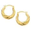 9ct Gold Ribbed Creole Hoop Earrings - 14mm - G4195