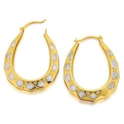 9ct Gold Two Colour Patterned Creole Hoop Earrings - 28mm - G4301