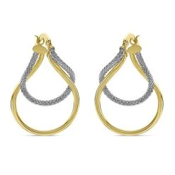 9ct Two Colour Gold Twisted Hoop Earrings - 26mm - G4312