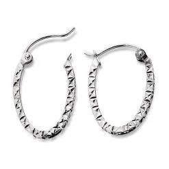 9ct White Gold Diamond Cut Oval Hoop Earrings - 18mm - G4313
