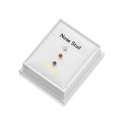 9ct Gold Garnet, Amethyst And Cubic Zirconia Three Nose Stud Boxed Set - G4573