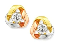 9ct Three Colour Gold Cubic Zirconia Knot Earrings - 7mm - G4615