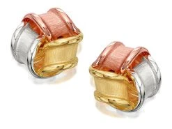 9ct Three Colour Gold Matt Finish Knot Earrings - 9mm - G4617