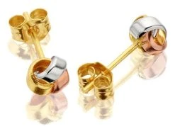 9ct Three Colour Gold Mini Knot Earrings - 5mm - G4621 -Fhinds Shop G4621 L 2
