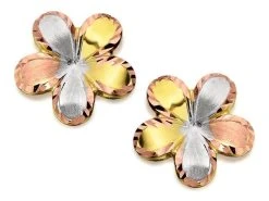 9ct Gold Three Colour Flower Stud Earrings - 11mm - G4626