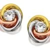 9ct Gold Three Colour Cubic Zirconia Knot Stud Earrings - 12mm - G4629