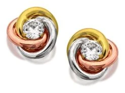 9ct Gold Three Colour Cubic Zirconia Knot Stud Earrings - 12mm - G4629