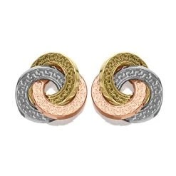 9ct Gold Three Colour Textured Knot Stud Earrings - 12mm - G4630