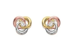 9ct Gold Three Colour Cubic Zirconia Knot Stud Earrings - G4633