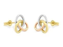 9ct Three Colour Gold Oval Knot Stud Earrings - 9mm - G4636 -Fhinds Shop G4636 L 2