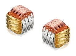 9ct Three Colour Gold Knot Stud Earrings - 9mm - G4638