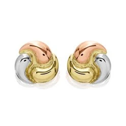 9ct Gold Three Colour Round Stud Earrings - 7mm - G4640