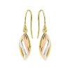 9ct Gold Three Colour Leaf Hook Wire Earrings - 28mm Drop - G48118