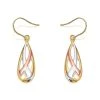 9ct Gold Three Colour Teardrop Hook Wire Earrings - 35mm Drop - G4813