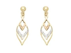 9ct Gold Three Colour Drop Earrings - 33mm Drop - G4814