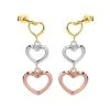 9ct Gold Three Colour Heart Drop Earrings - 25mm Drop - G4816