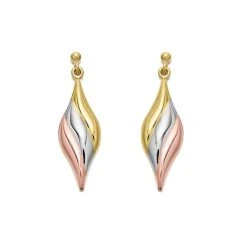 9ct Gold Three Colour Flame Drop Earrings - 24mm Drop - G4817