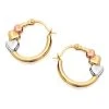 9ct Gold Three Colour Heart Creole Hoop Earrings - 15mm - G4910