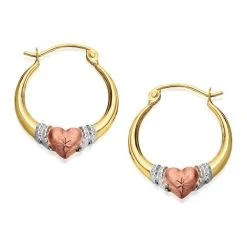 9ct Gold Three Colour Heart Creole Hoop Earrings - 17mm - G4911