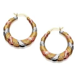 9ct Gold Three Colour Creole Hoop Earrings - 22mm - G4912