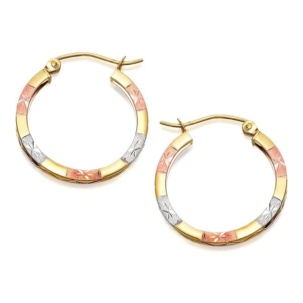 9ct Gold Three Colour Square Edge Hoop Earrings - 20mm - G4916 1 9ct Gold Three Colour Square Edge Hoop Earrings - 20mm - G4916