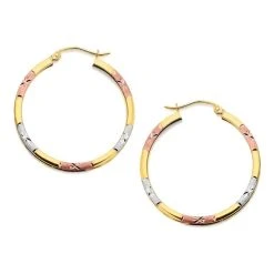 9ct Gold Three Colour Hoop Earrings - 30mm - G4922