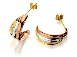9ct Three Colour Gold Half Hoop Earrings - 16mm - G4975