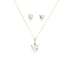 9ct Gold Heart Cubic Zirconia Necklace And Earrings Gift Set - G5016