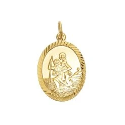 9ct Gold Oval Diamond Cut St. Christopher Medallion - 20mm - G5315