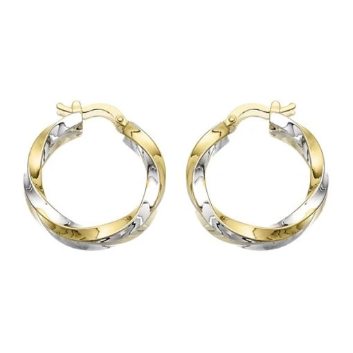 Aureus 9ct Gold Bonded Two Colour Twist Hoop Earrings - G6019 -Fhinds Shop G6019 L 1