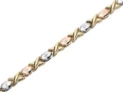 9ct Gold Three Colour Kisses Bracelet - 7.25in - EXCLUSIVE - G6428