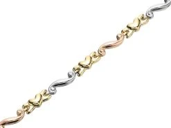 9ct Gold Three Colour Heart Scroll Bracelet - 7.25in - EXCLUSIVE - G6430