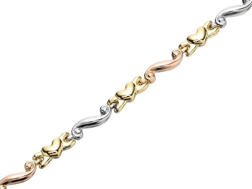 9ct Gold Three Colour Heart Scroll Bracelet - 7.25in - EXCLUSIVE - G6430 1 9ct Gold Three Colour Heart Scroll Bracelet - 7.25in - EXCLUSIVE - G6430