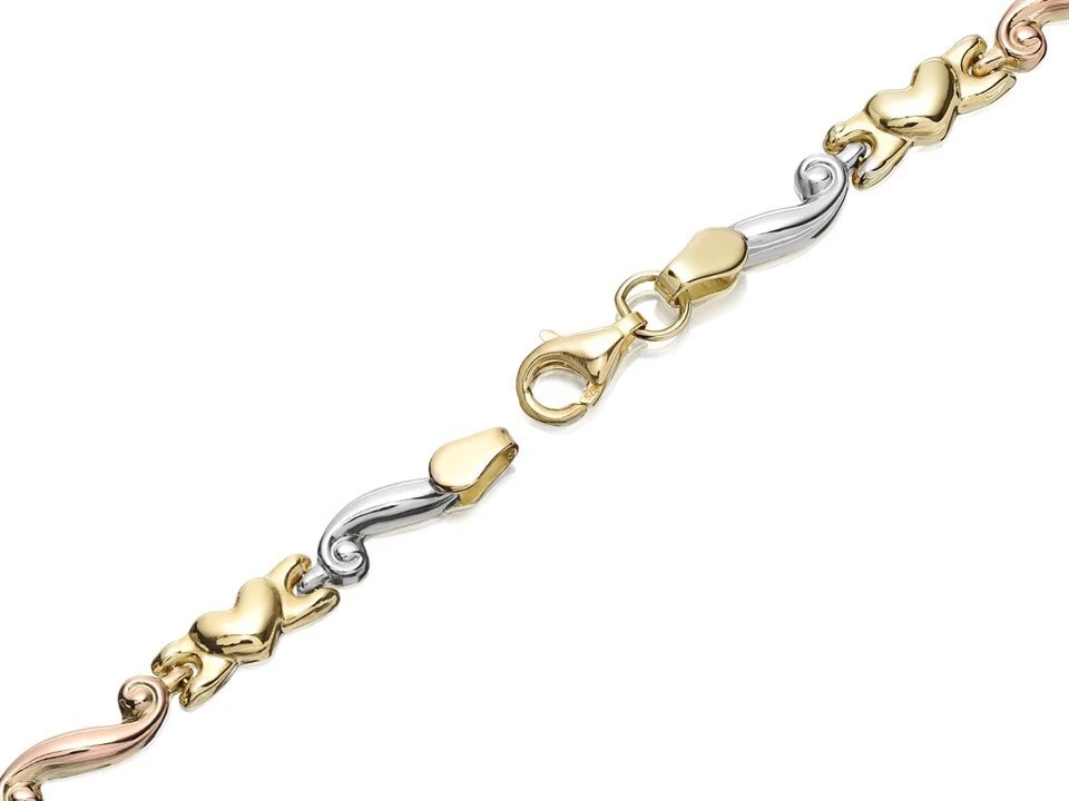 9ct Gold Three Colour Heart Scroll Bracelet - 7.25in - EXCLUSIVE - G6430 2 9ct Gold Three Colour Heart Scroll Bracelet - 7.25in - EXCLUSIVE - G6430 - Image 2
